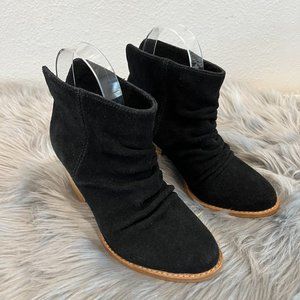 Splendid Rodeo Bootie Ankle Boot Size 5 Mid Block Heel Black Suede Rouche